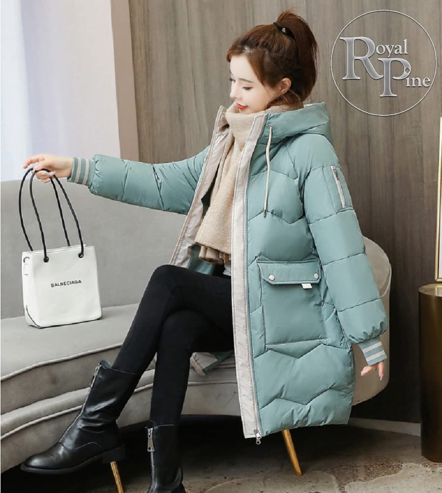 Royal Pine Padded Down Loose Winter Outerwear Women's Coat, Mid-Length, Hooded, Fit, (2XL, Blue-Green)