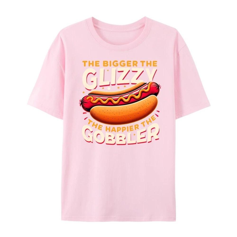 Funny wolfing hot dog cartoon print Thanksgiving casual daily short sleeved round neck Womens Tshirt