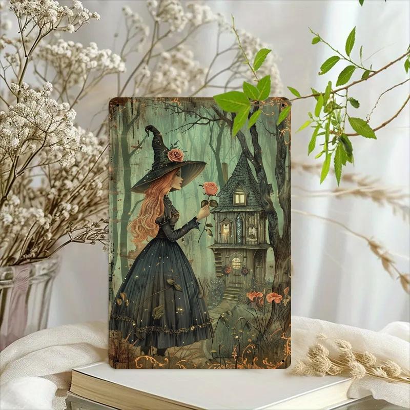 Chic Witch-Themed Metal Wall Art - 8x12" Vintage Tin Sign with Pre-Drilled Holes, Easy To Hang | Perfect for Bedrooms, Bathrooms