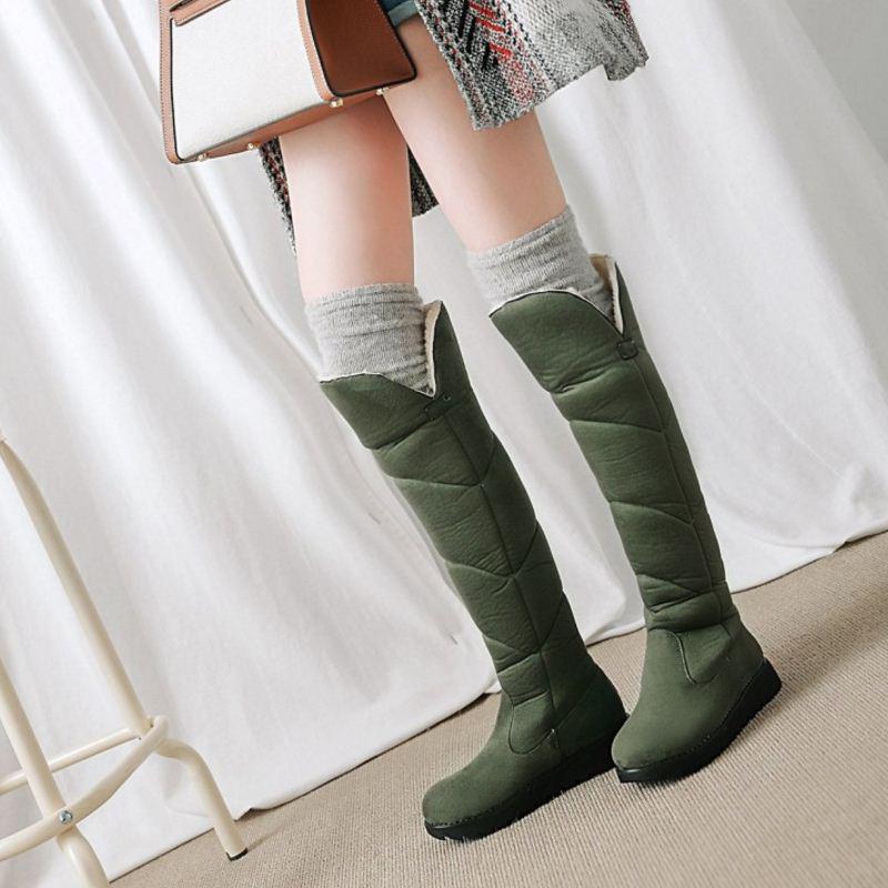 Botas de nieve para mujer Zapatos de felpa cálidos de invierno Botas de  piel gruesa Botas de piel redondas dedo del pie plana sobre la rodilla Talla  34-43 comprar a buen precio —
