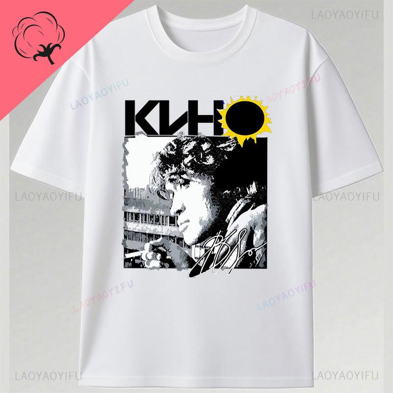 Viktor Tsoi Kino Camiseta Russia Rock Band TShirt Casual Short Sleeve Cotton Classics Music Clothes Camisa Vintage Printed Tee