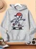 Children Hoodie Cartoon Skeleton Skateboarder Graphic Print Long Sleeve PulloverSweatshirtCasual Kids Sport Tops For Autumn Daily Outdoor Wear Fashion