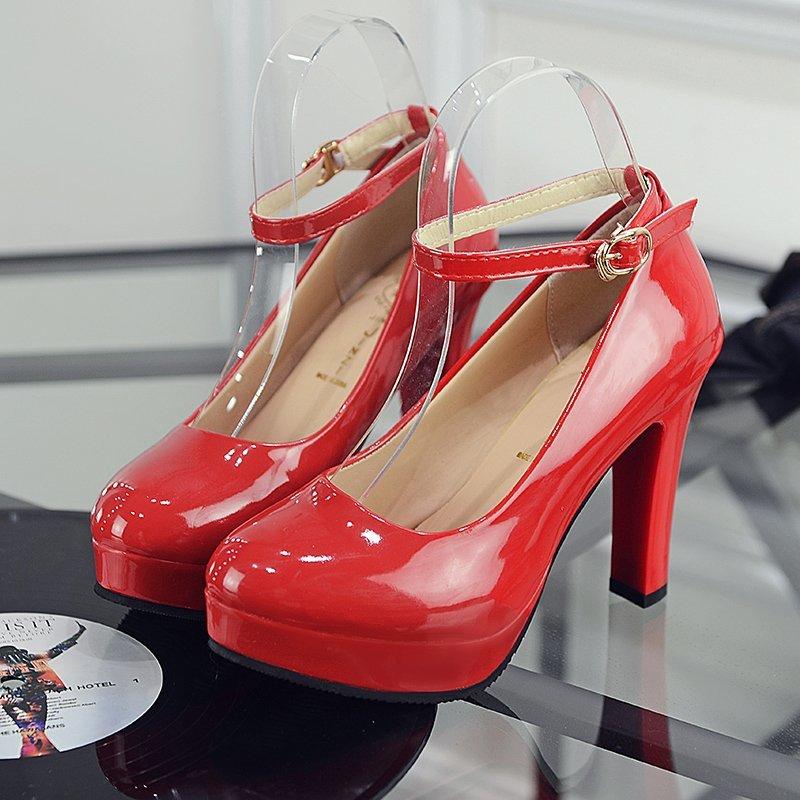 Elegantné topánky dámske platformové stiletto vysoké podpätky ležérne kožené lodičky remienok s prackou trend biele dizajnérske šaty párty okrúhla špička dámske topánky 40 červená