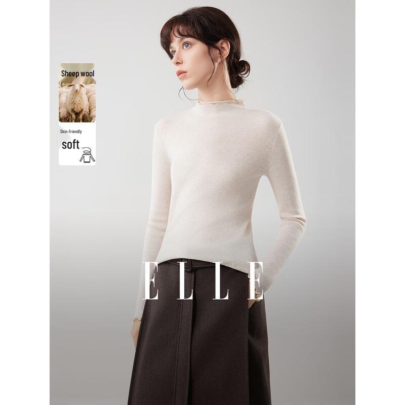 

ELLE Women s Ruffle Design Knit Sweater L