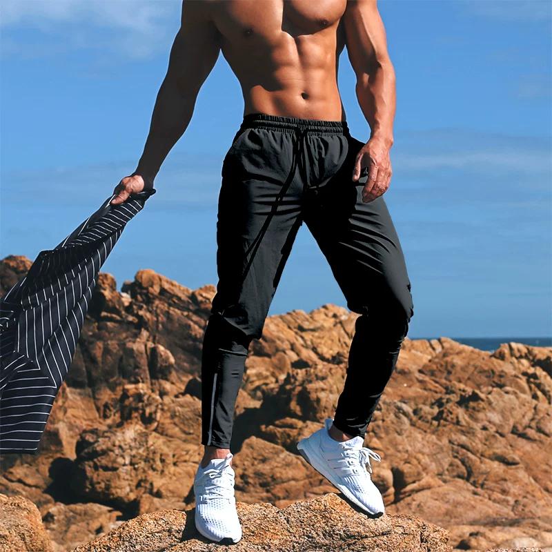 Men's Leg Shaping Running Pants for Summer Ice Silk Slim Fit