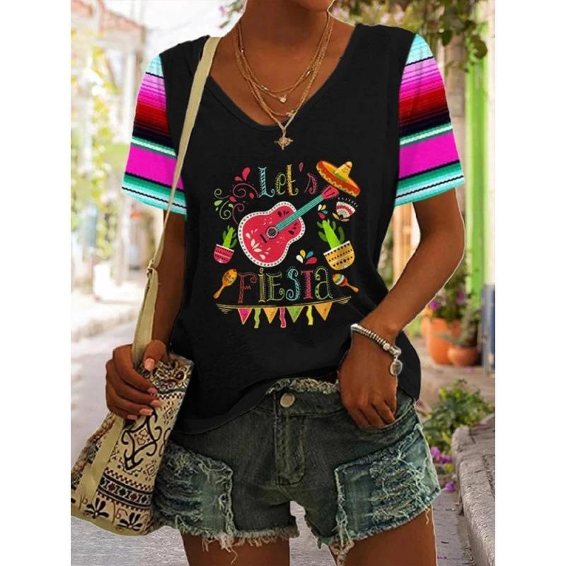 Damen 3D-Druck T-Shirt Kurzarm V-Ausschnitt Freizeit-Top für Sommer & Frühling T-Shirts