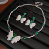 Vintage Silver Butterfly Earring & Necklace Set with Diamond Inlay - Elegant & Luxurious Women's Jewelry