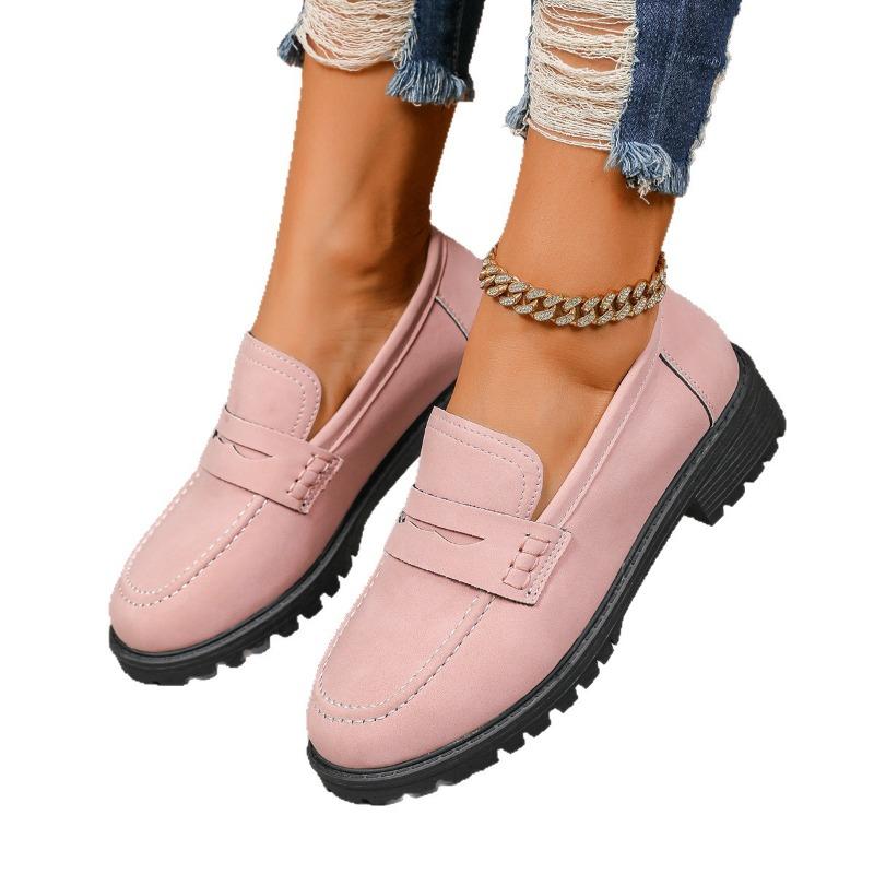Damen Loafer mit breiter Weite und Plateau, Flats mit Blockabsatz im britischen Stil, Vintage Freizeitschuhe für Damen