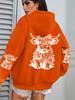 Süßer Haar-Kuh-Cartoon-Druck Kapuzenpullover Damen Fleece Herbst Streetwear Bequemer Lässiger Hoodie Y2K Tasche All-Match Kapuzenpullover