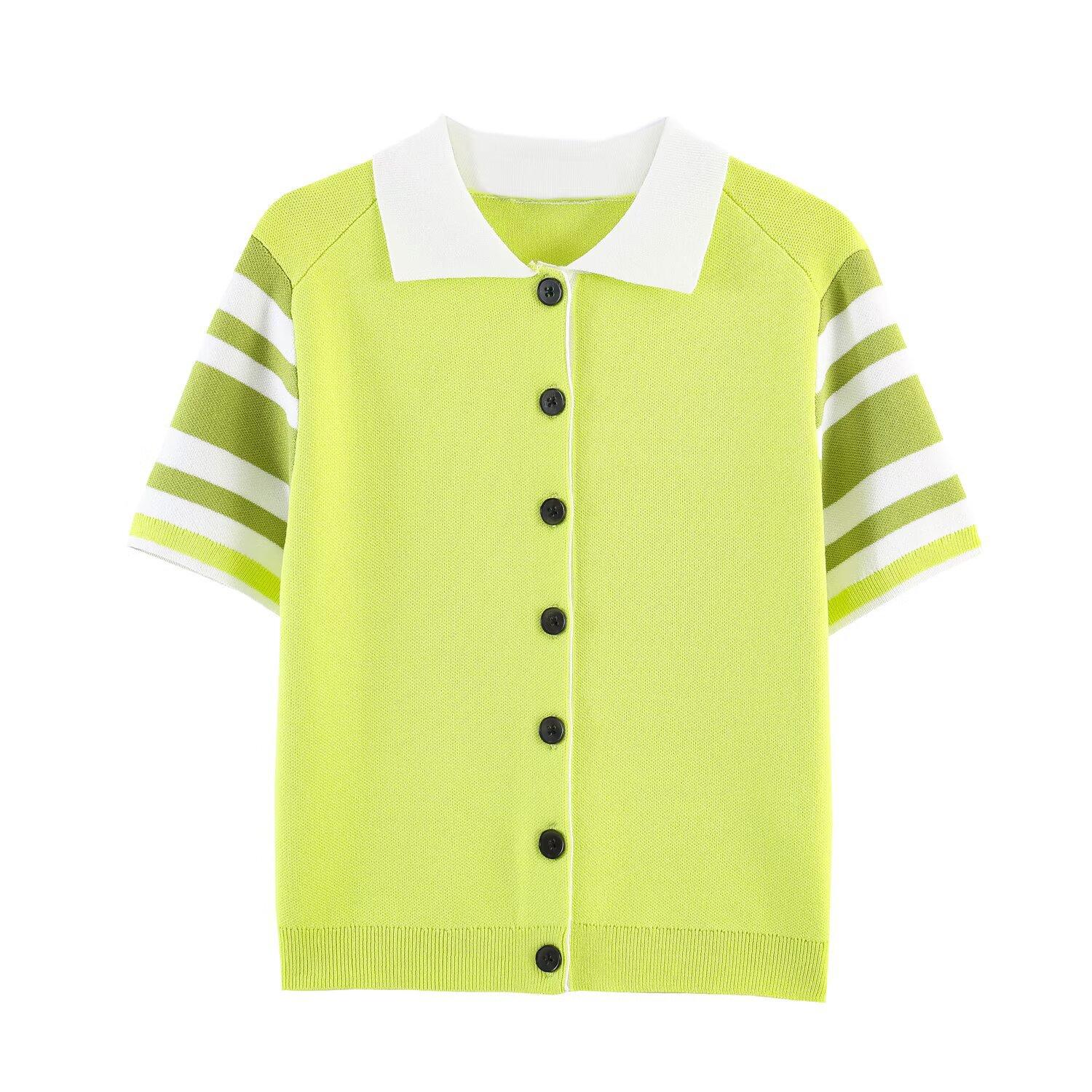 European and American Style New Women s Striped Knit Polo Collar Jacket 5536023 539 S