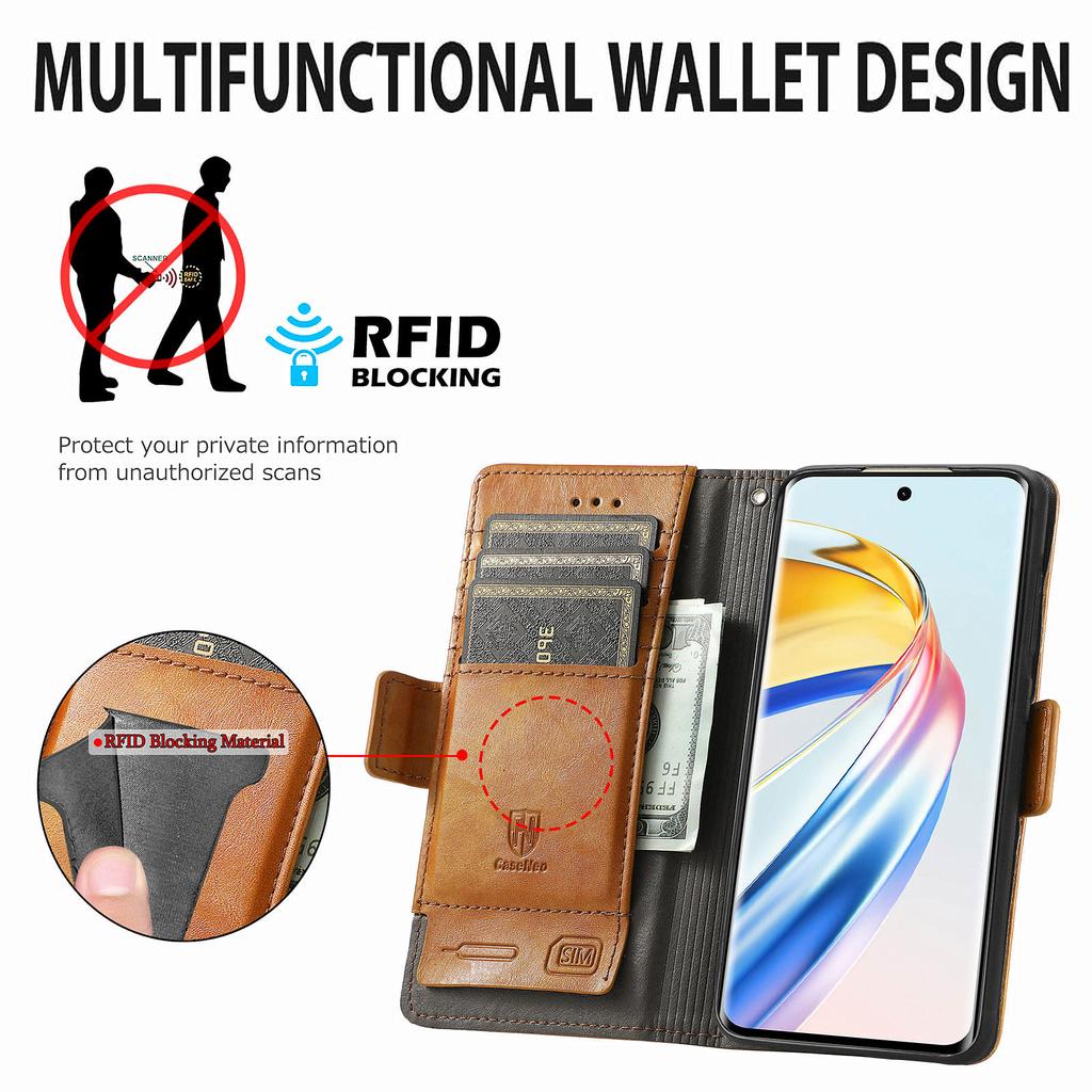Für Honor X9b 5G/X50 5G/Magic6 Lite 5G Handyhüllen CASENEO PU Lederhülle Ständer mit RFID-Blockier-Geldbörse