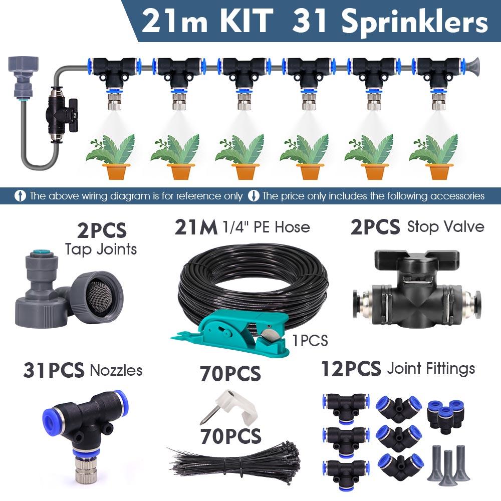 21-6m 1/4" Garden Misting Cooling System 0.6mm Nozzle Fine Atomizer Sprayer Slip Lock Outdoor Irrigation Watering Humidification