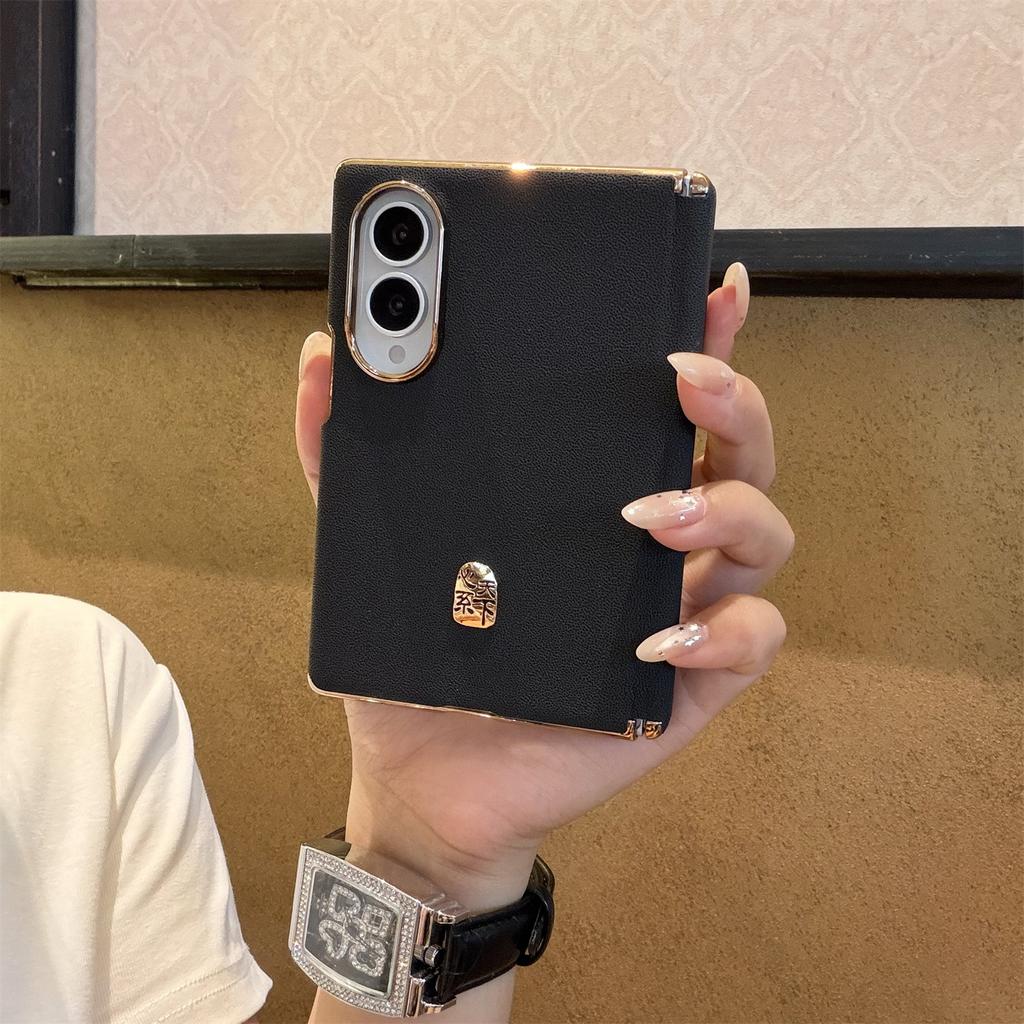 Applicable to Samsung zfold1ultra mobile phone case, double central axis FOLD1/1 new plain leather electroplating anti-drop  case