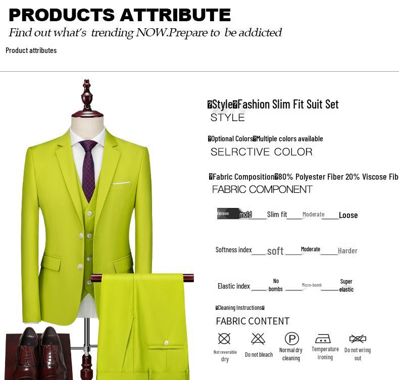 Herren 2024 Einfarbig Zweiknopf Dreiteiler Hochzeits Smoking Business Casual Set