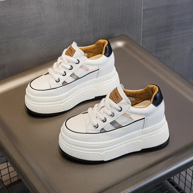 9cm Genuine Leather Platform Sneakers Wedge Shoes for Women Breathable Sneakers Autumn Casual Shoes Hidden Heel Zapatillas Mujer