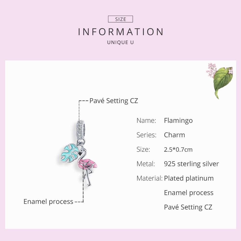 WOSTU Flamingo Pendant 925 Sterling Silver Tropical Flamingo Charms Color Enamel fit Beads Bracelets Jewelry Making CTC277