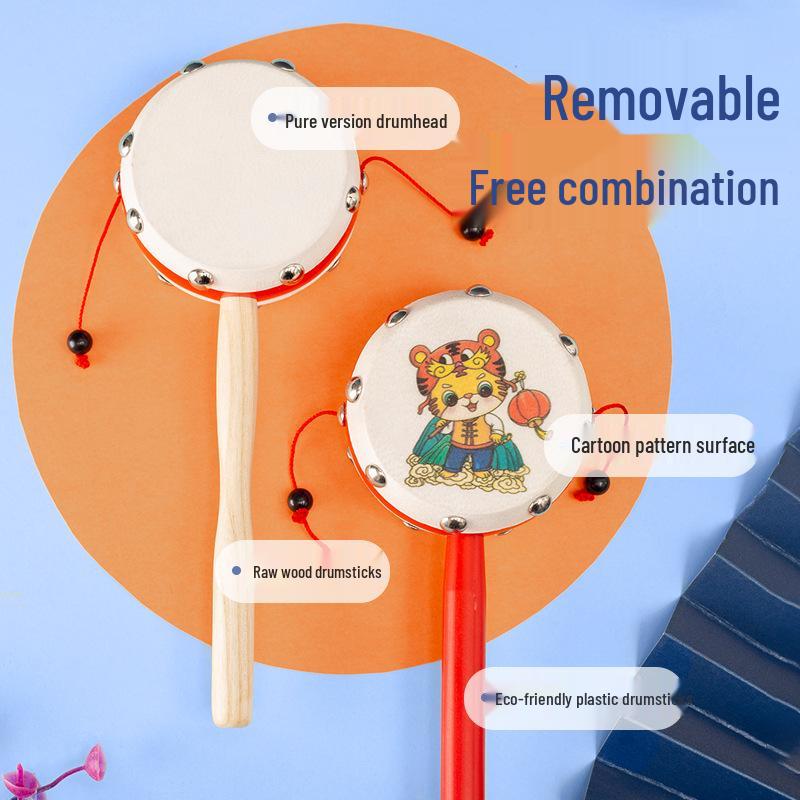 Wooden Sheepskin Baby Rattle Handheld Wave Drum for Newborns and Toddlers
