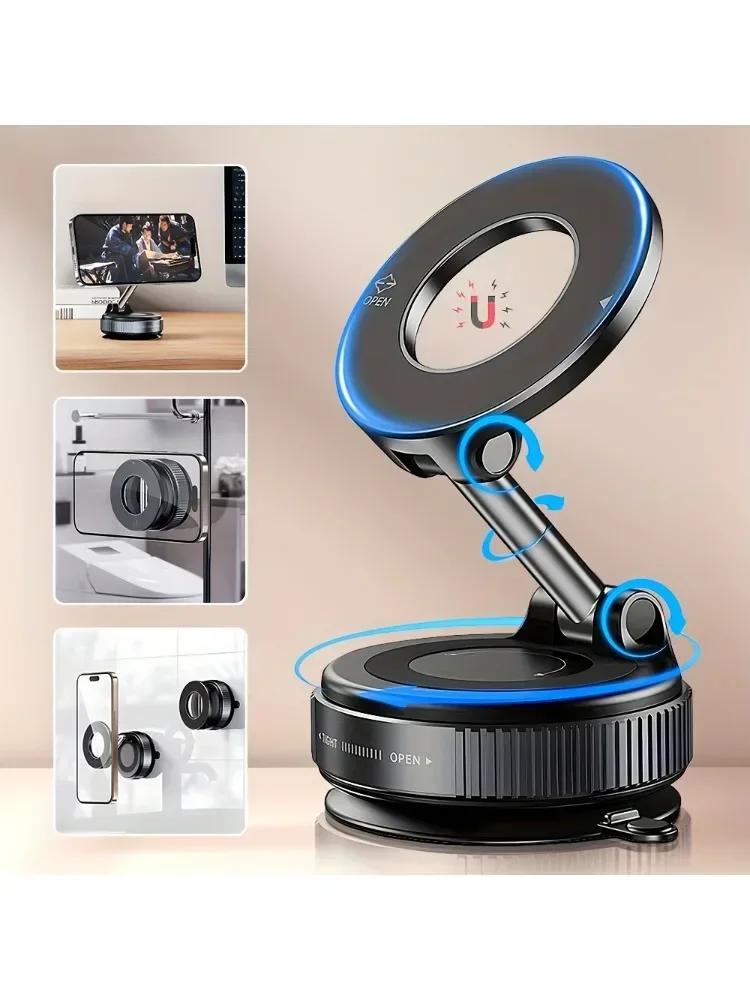 Magnetic Car Phone Holder Vacuum-Suction Car Navigation Mount Foldable Design with Strong Magnetic Stability