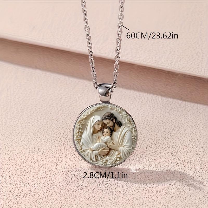 Three-person Family Virgin Mary Necklace Time Gemstone Glass Alloy Pendant Simple Fashionable Women's Necklace
