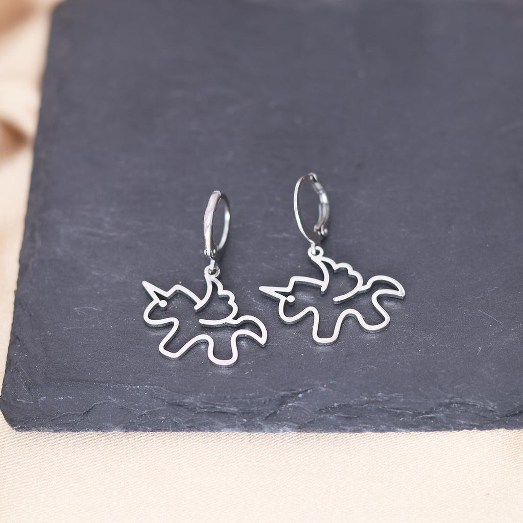 Kinitial Stainless Steel Bulldog Unicorn Dragon Fairy Turtle Sword Death Moth Earrings For Women Trendy Piercing Jewelry