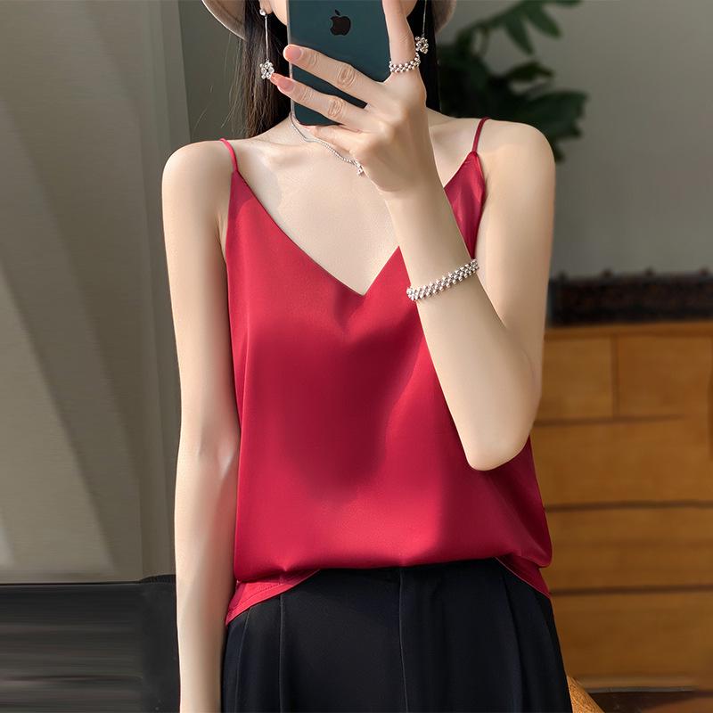 Women's Satin V-Neck Strappy Summer Camisole - Versatile & Stylish Sleeveless Top