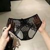 Ladies Summer Pure Temptation Sexy Hollow Leopard Lace Low-waist Triangle Panties