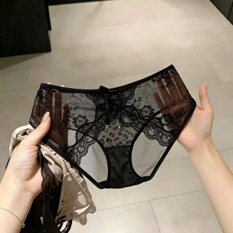 Ladies Summer Pure Temptation Sexy Hollow Leopard Lace Low-waist Triangle Panties