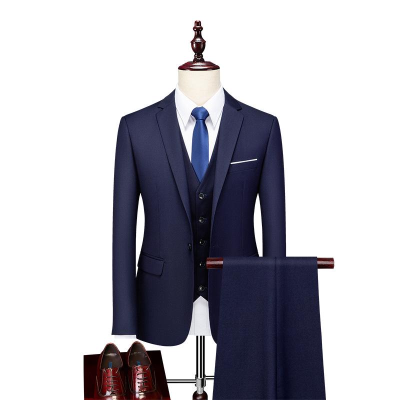 Men's Slim Fit Korean Style Suit - Three-Piece Formal Business Attire for Groom or Groomsman