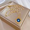 Heart Evil Blue Eye Necklace for Women Turkish Gold Color Pendant With Crystal Woman's Collars 45cm Long Stainless Steel Chains