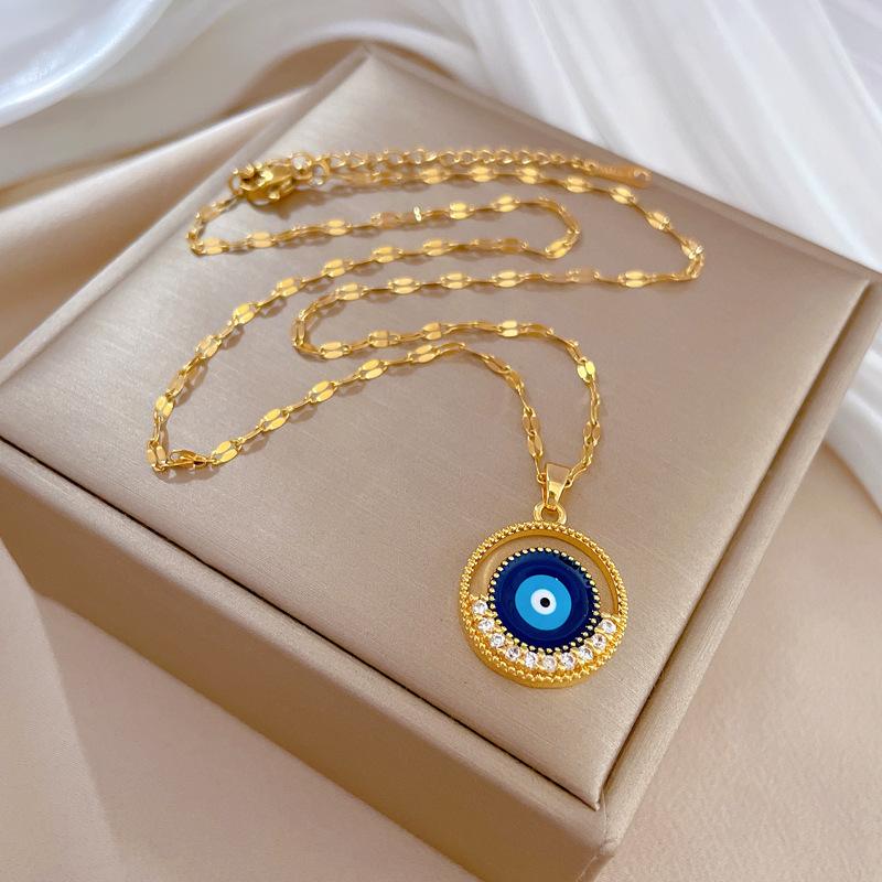 Heart Evil Blue Eye Necklace for Women Turkish Gold Color Pendant With Crystal Woman's Collars 45cm Long Stainless Steel Chains