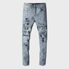 Hell gewaschene, zerrissene Skinny-Jeans für Herren mit Rauten-Patches
