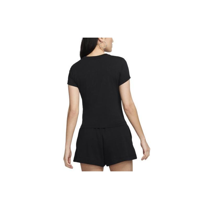 Nike Sportswear Chill Knit Slim Fit Logo Print Stretch Crew Neck Short Sleeve T-Shirt Women Tops Black White FV5509-010