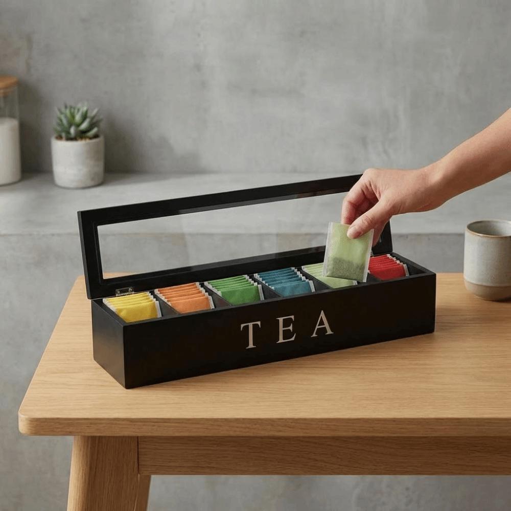 Clear Window Tea Bag Storage Box Wooden Sugar Packet Storage Box Jewelry Watch Display Case Office
