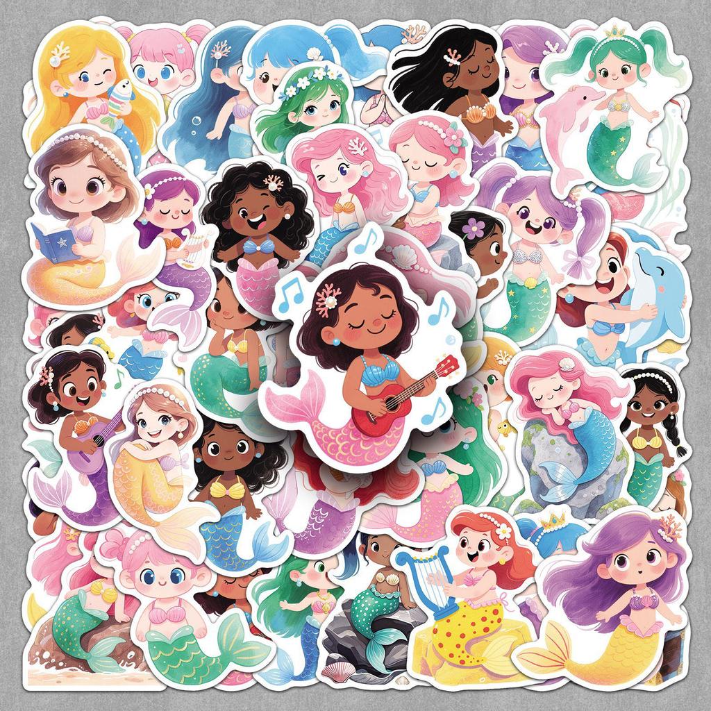 50 Fairy Mermaid Trendy Cartoon Stickers for Notebooks & Skateboards