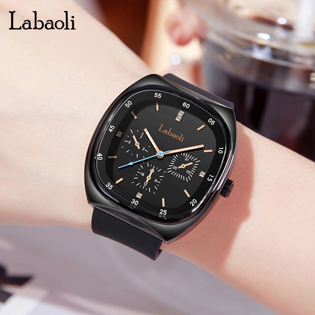 Square Silicone Big Brand Gift for High School Black Women's Wristwatch, Waterproof, Sporty, Cute, Simple, Stylish, Casual, Face, Name, Students,