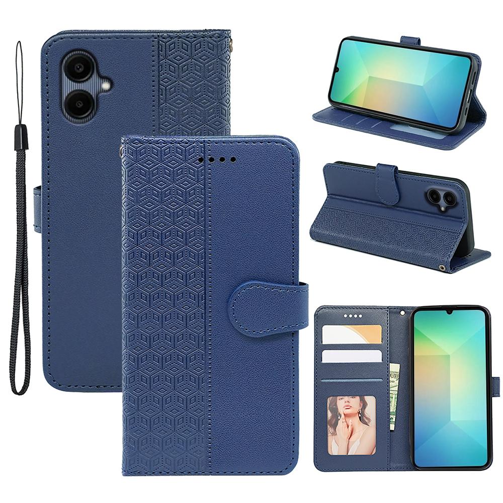 

Чехол для Samsung Galaxy A06 4G, защита от царапин, сращивание, ромбовидный принт, кожаная накладка на телефон Blue