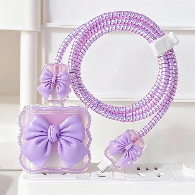 Cute 3D Heart Wavy Edge Charger Protector Set Wear Resistant Anti-Bend Cable Protector for Phone Charger Cords Office Use
