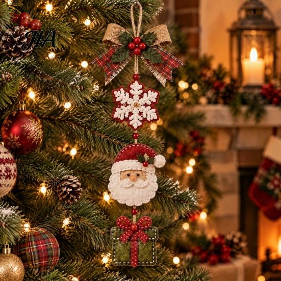 Festive Ornament Craft DIY Patchwork Hanging Decor Kit, Fabric Art Santa Stress Relief Handicraft Bird Flower Sewing Kit for Adults, Handmade Holiday