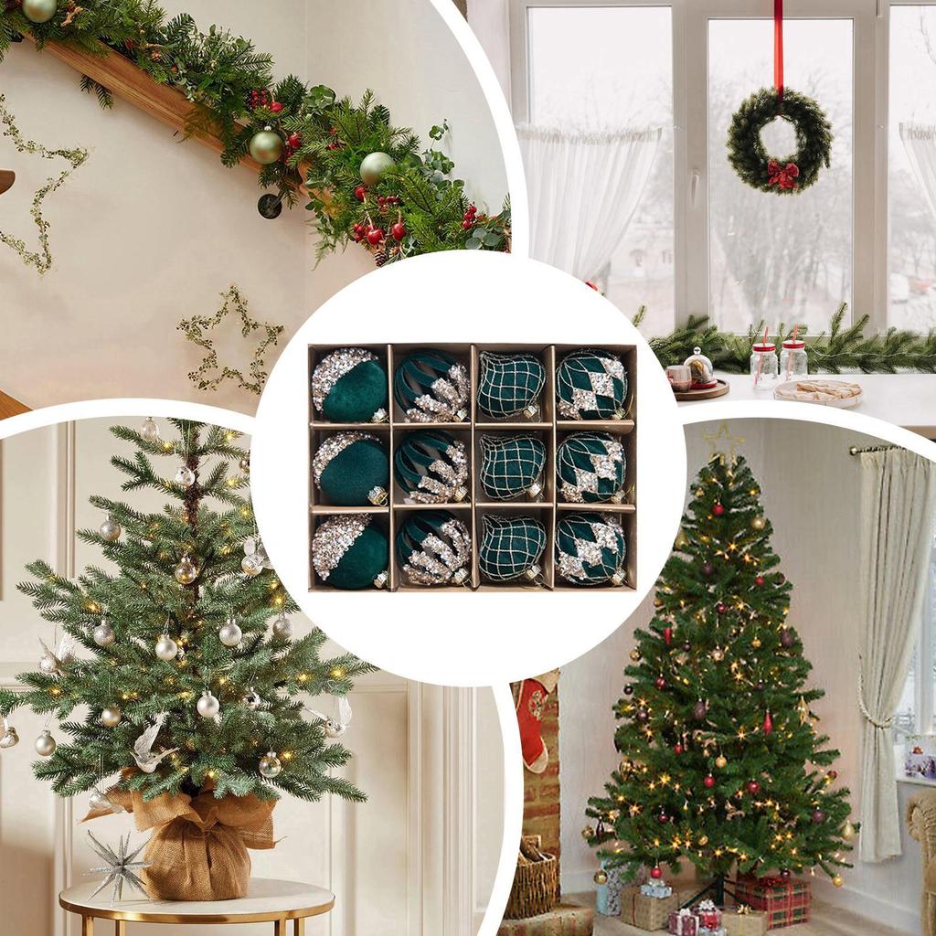 Christmas Tree Ornaments Set 12 Pieces Colorful Modern Art Rhinestone Decorative Ball Christmas Tree Ornaments for Home Wall