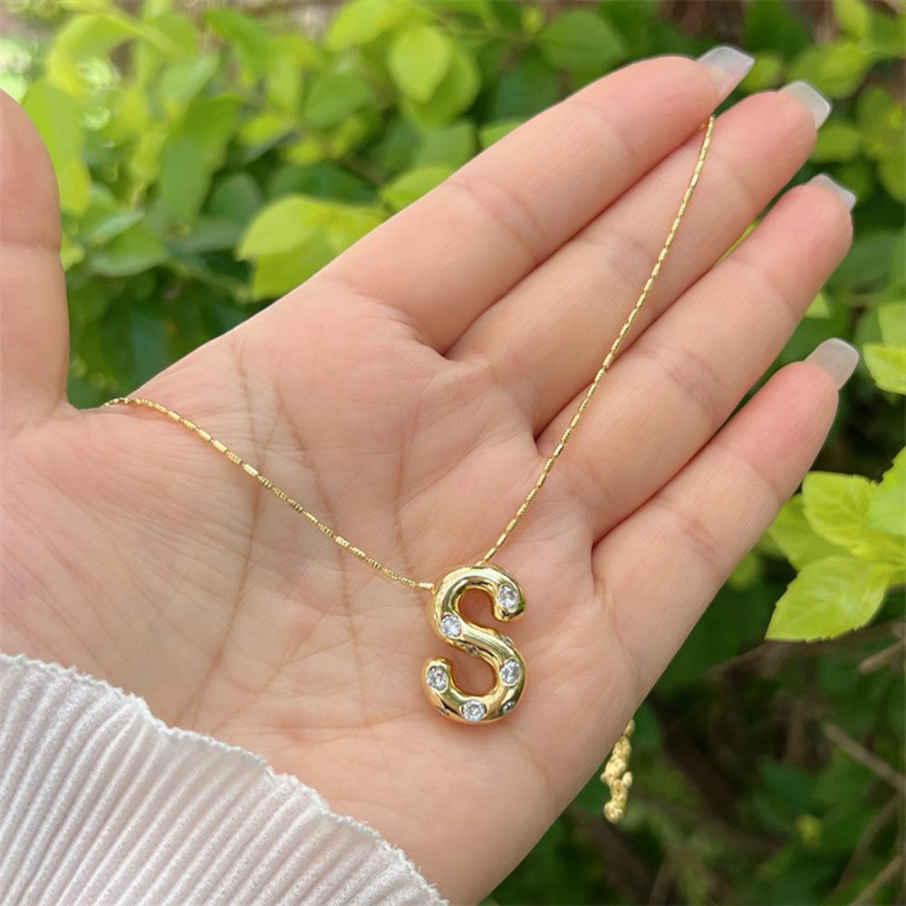 18K Gold Copper-Plated A-Z Balloon Bubble Alphabet Pendant Necklace, 2024 Stylish Glossy Design.