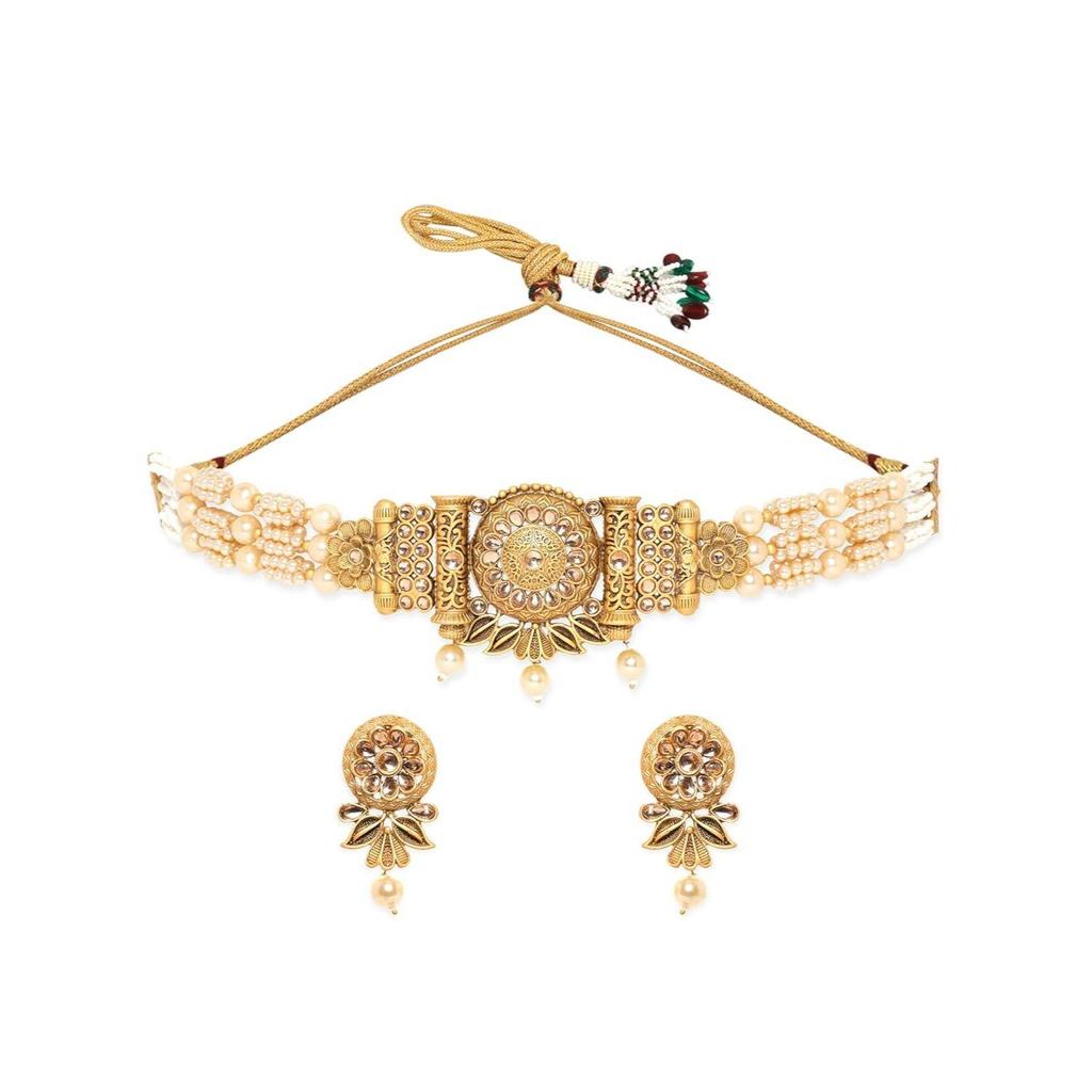 White Pearls, and Beaded Chain Choker Set For Women