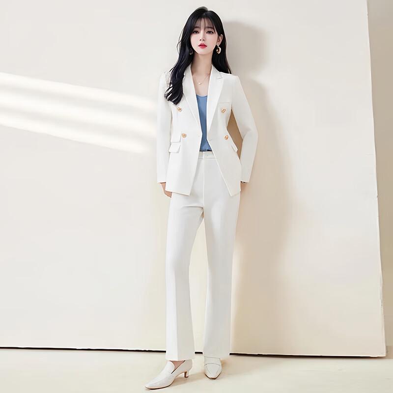 Women's White Professional Blazer & Trousers Set