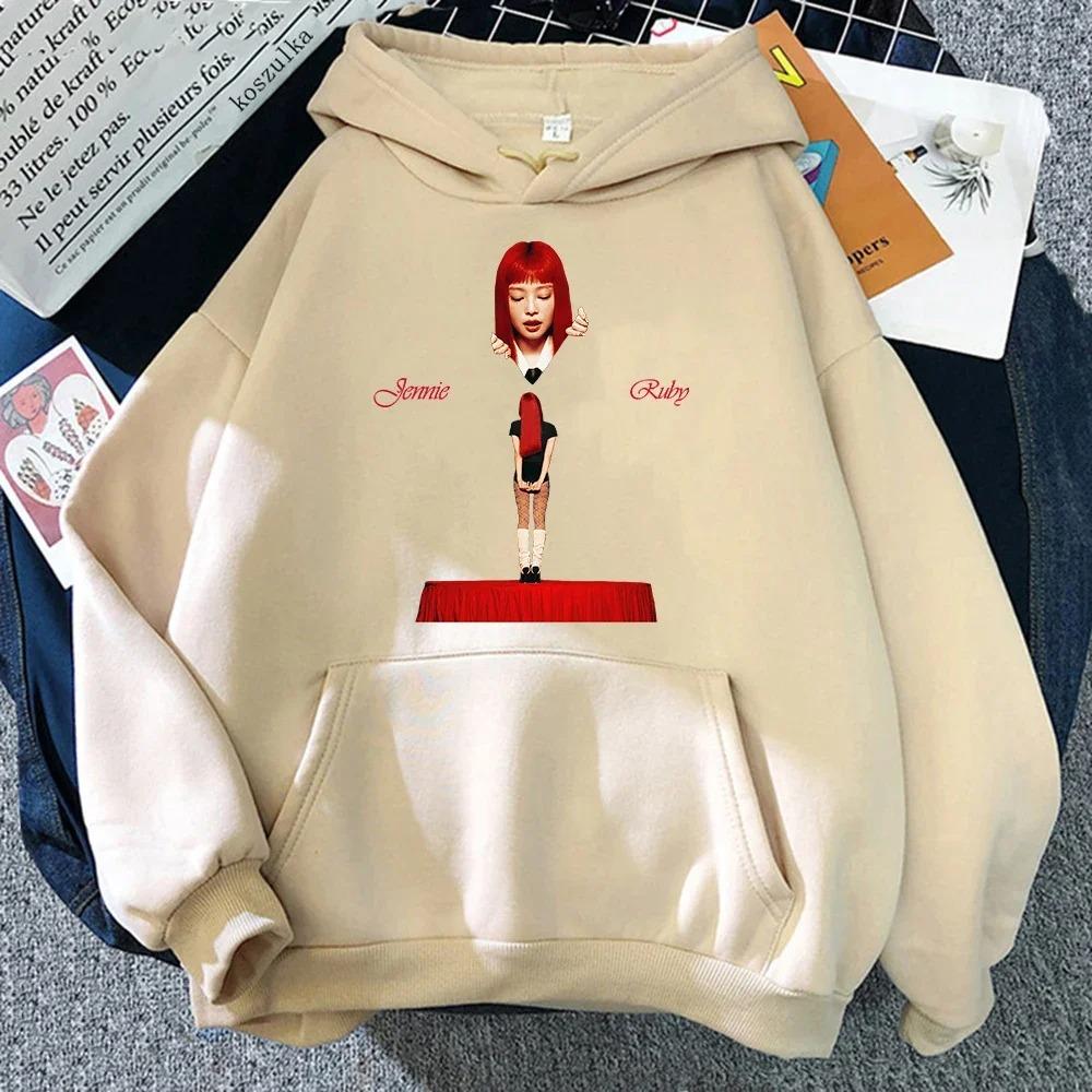 JENNIE Ruby Mikina s kapucí 2026 Nové album Móda Muži_ženy Mikiny s kapucí Harajuku Estetika Zimní oblečení