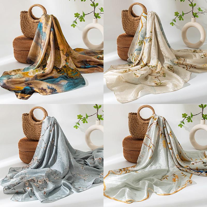 Silk scarf Korean atmosphere spring and summer new printing light mulberry silk silk scarf women's versatile big shawl