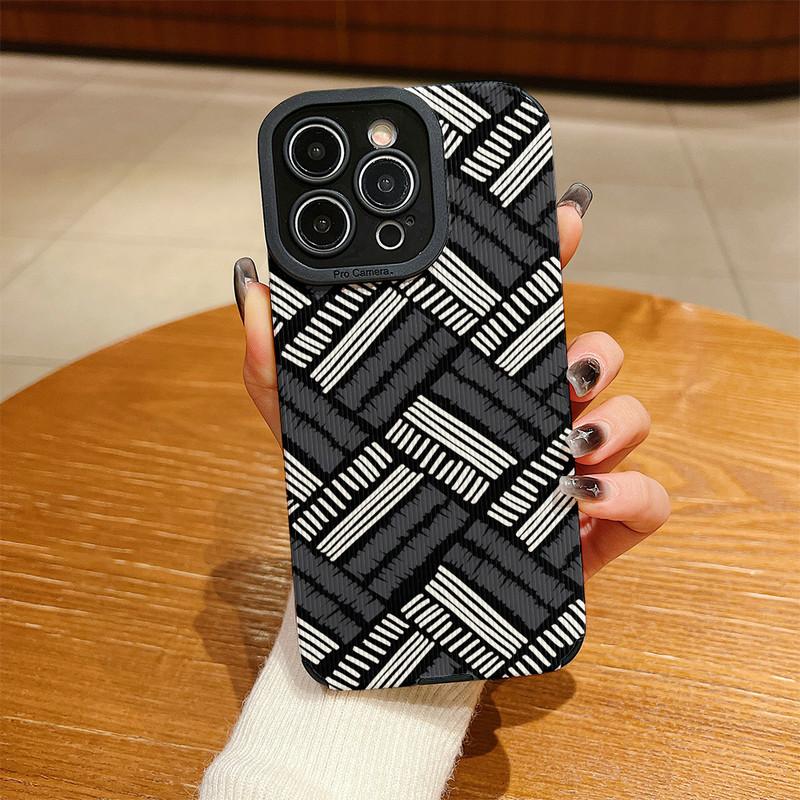 Vertical Grain Leather Shell Green 3D Printed Patterned Soft Silicone Phone Case Back Cover with Camera Lens Full Protection for iPhone