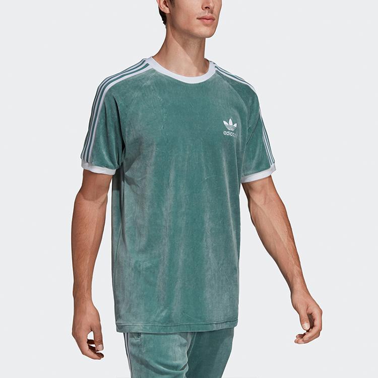 Adidas Originals Trefoil Retro Stripe Bequemes T-Shirt mit Rundhalsausschnitt (Version X) Herren Tops Grün DV1623
