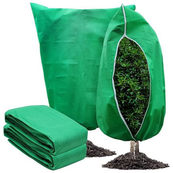 Winter Plant Cover Breathable Freeze Protection Pouch Reusable Frost Blanket with Zipper Drawstring for Outdoor Potted Plants Shrub