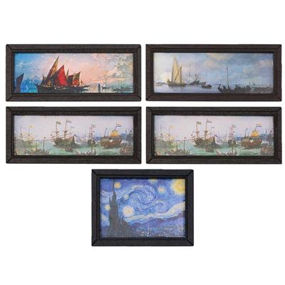 8Pcs 1:12 Dollhouse Miniature Oil Painting Mural Photo Wall Picture Scene Decor