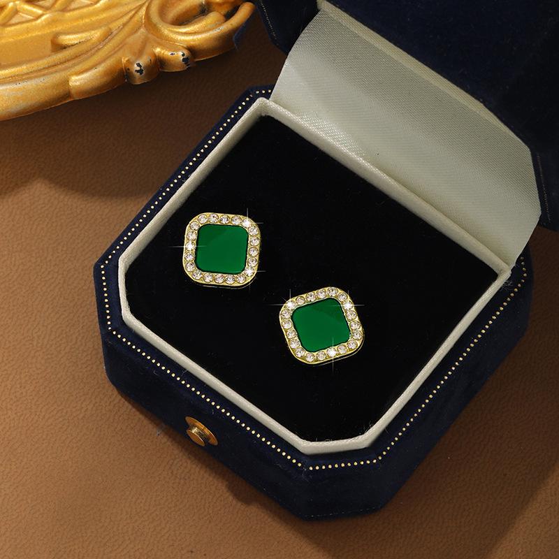 S925 Silver Needle Geometric Black Square Earrings - Simple, Versatile, and Stylish