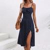 Summer Dresses for Women 2024 Casual Spaghetti Strap Sundresses Polka Dot Slim Fit Split Knee Length Boho Dress